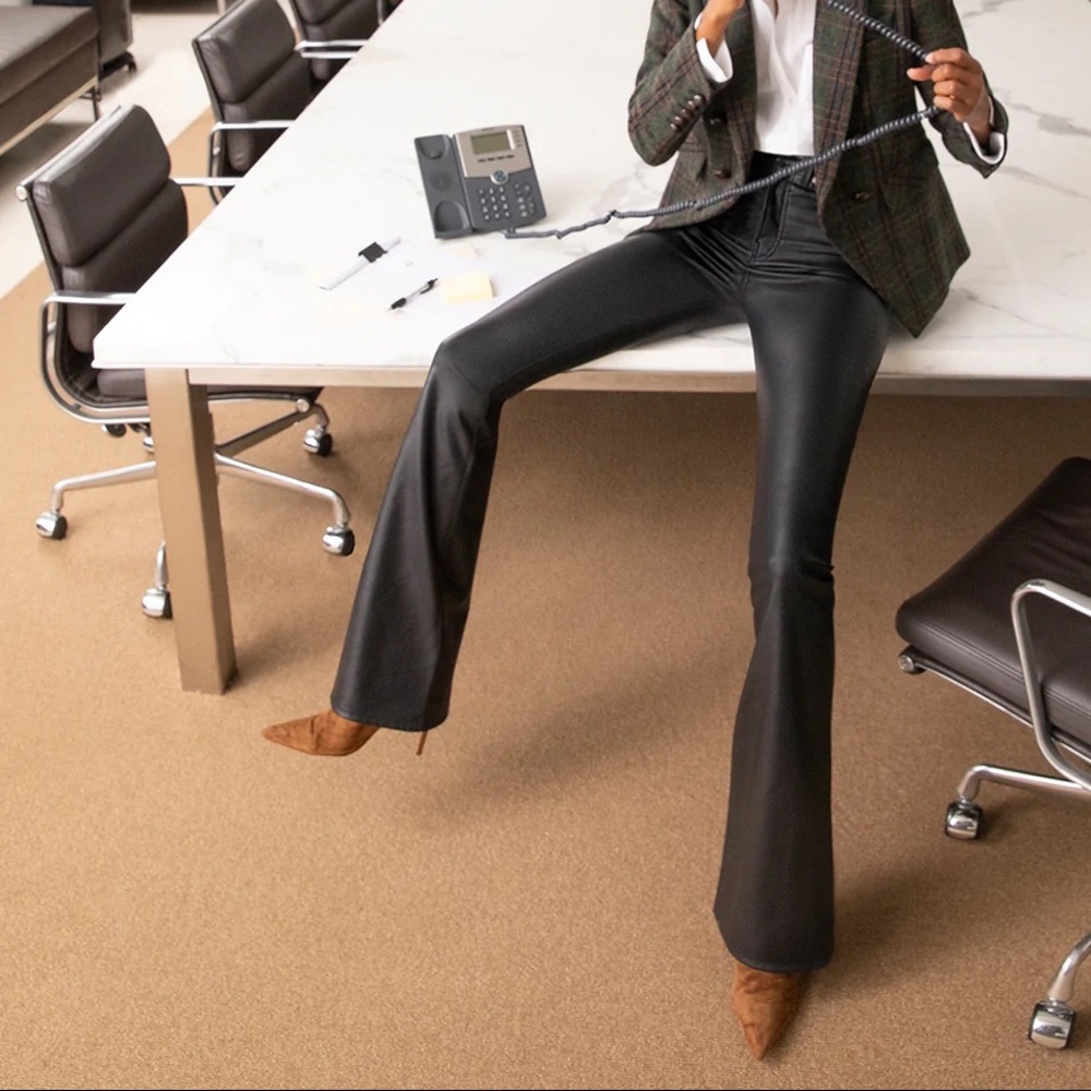 Veronica Beard vegan leather high waisted flare pants